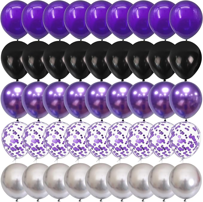 Purple and Black Balloons, 60 Packs 12 Inch Dark Purple Light Purple