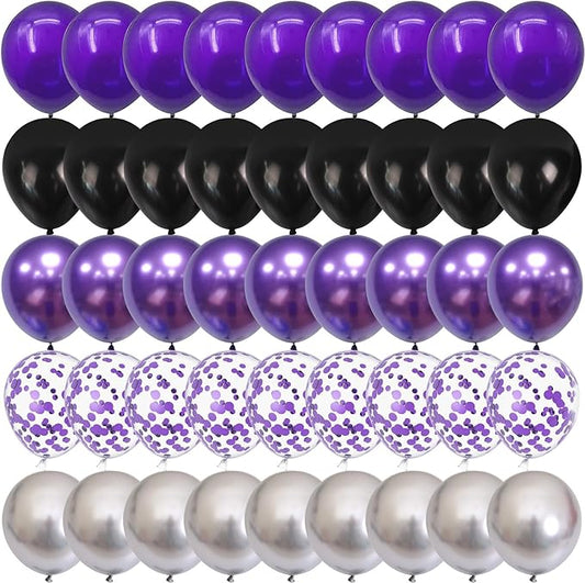 Purple and Black Balloons, 60 Packs 12 Inch Dark Purple Light Purple