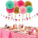 Mint Blush Hot Pink Gold Party Decorations 30pcs Tissue Pom Poms