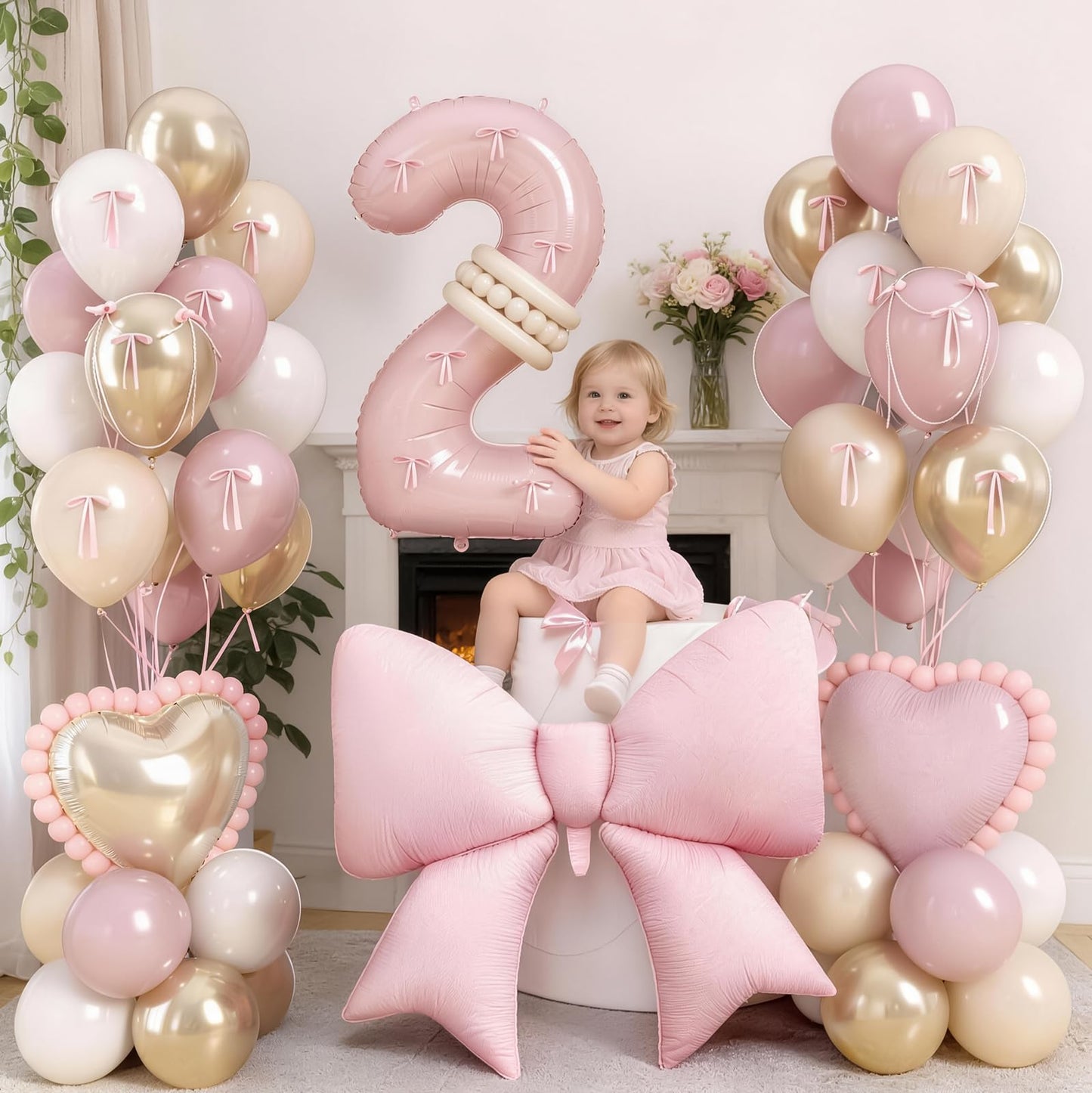 40 Inch Dusty Pink Balloon Number 2, Blush Pink Gold Beige Latex