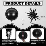 6Pcs Black Foil Balloons,22Inch Black 4D Round Ball Balloon and