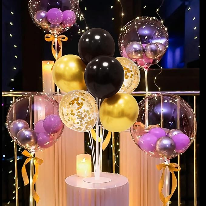 Black and Gold Balloon Stand Centerpiece Table Decorations Black and