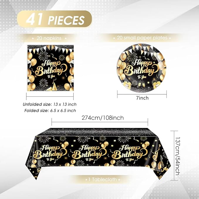 41Pcs Black and Gold Birthday Decorations,Happy Birthday Party