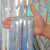 Melsan Silver Tinsel Backdrop Curtain, 3.2 ft x 8 ft Silver Foil
