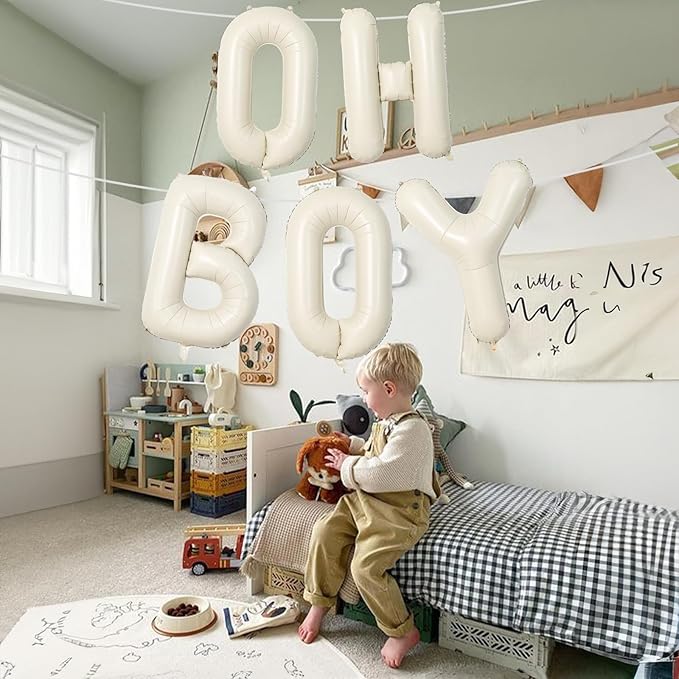 Large Beige Oh Boy Balloons, 40 Inch Cream White Sand OH BOY Balloon
