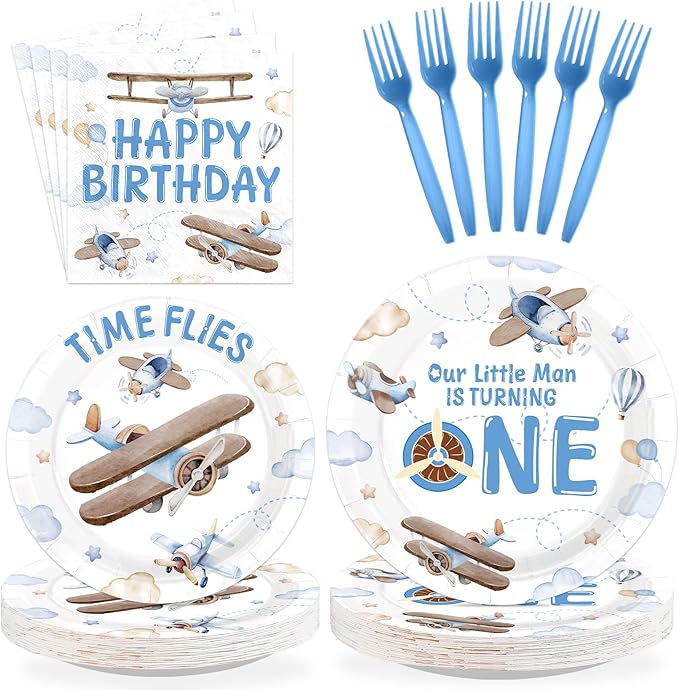 96Pcs Time Flies 1st Birthday Party Decorations Airplane 1st