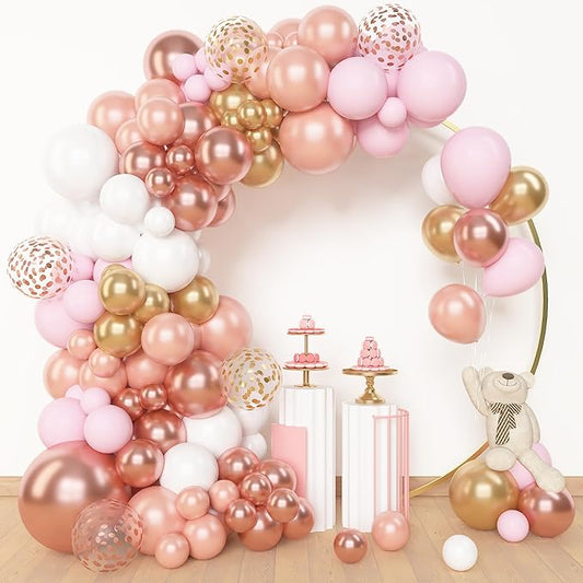 Amandir Rose Gold Balloons Garland Arch Kit, 150pcs Rose Gold Pink