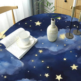 Dark Blue Round Tablecloth 48-52 inch, Stars Clouds Fitted Table Cloth