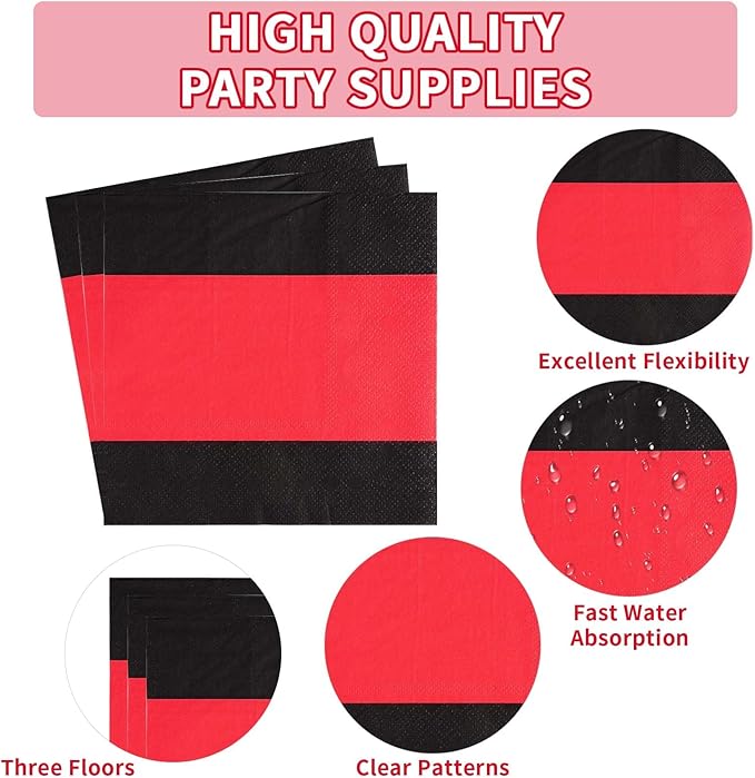 96Pcs Red and Black Party Decorations Valentine's Day Red and Black