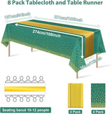8Pack Disposable Plastic Party Tablecloths and Satin Table Runner Set
