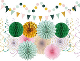 Sage Green Pink Gold Party Decorations 33pcs Kits Tissue Pom Poms