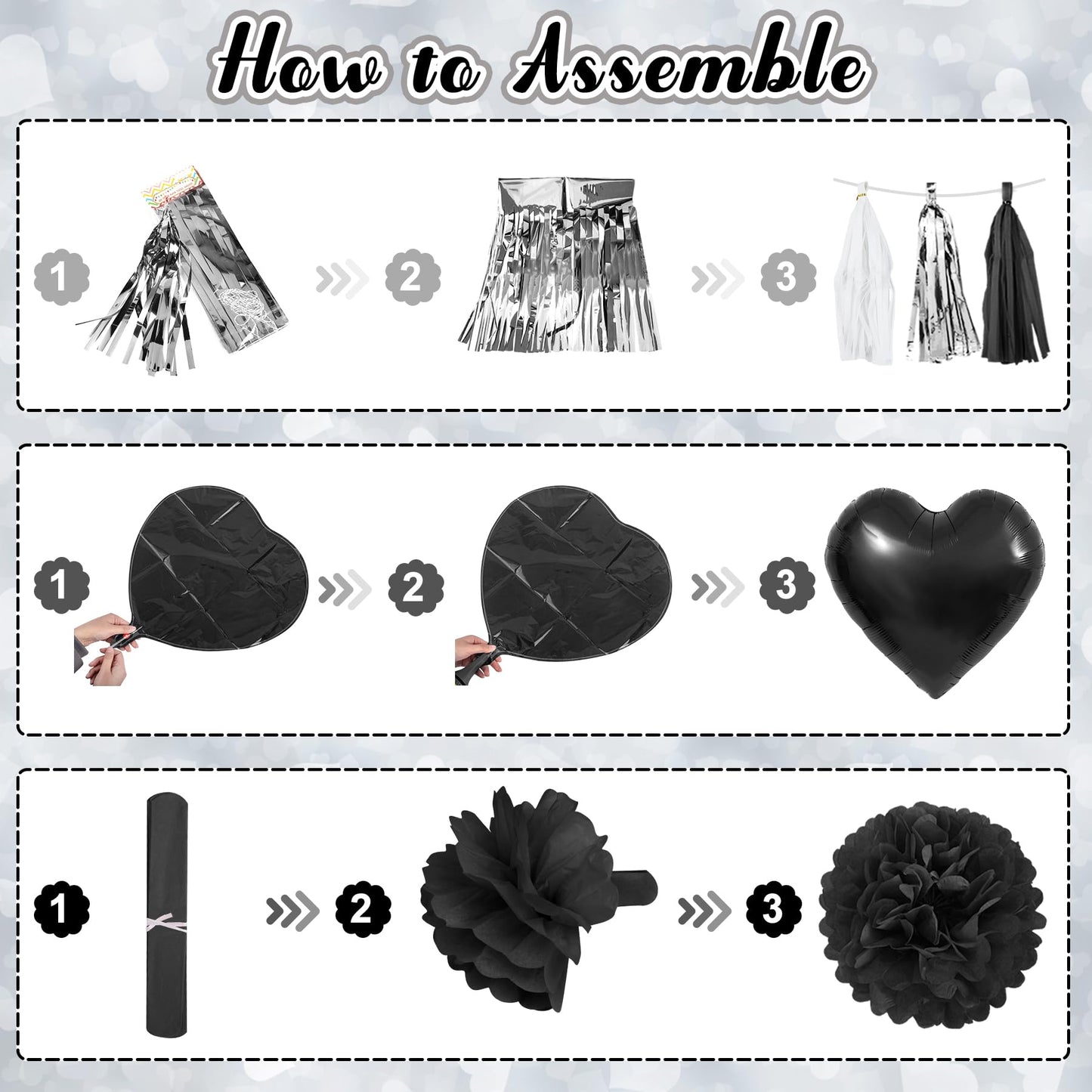 Black Bow Birthday Party Decorations, Coquette Bow Black and White