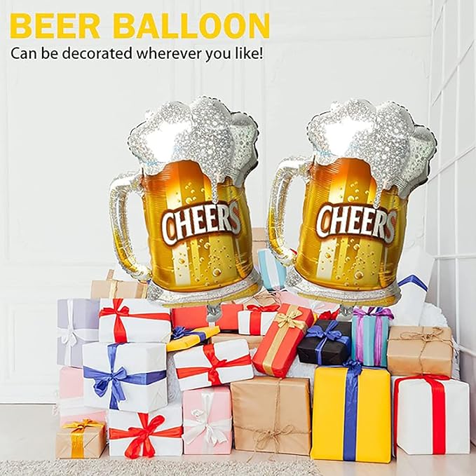 Beer Cup Balloons Set of 4, Beer Mug Cheers Foil Balloons Fit For