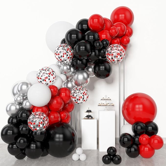 Amandir 153pcs Red Black and White Balloon Arch Garland Kit Different