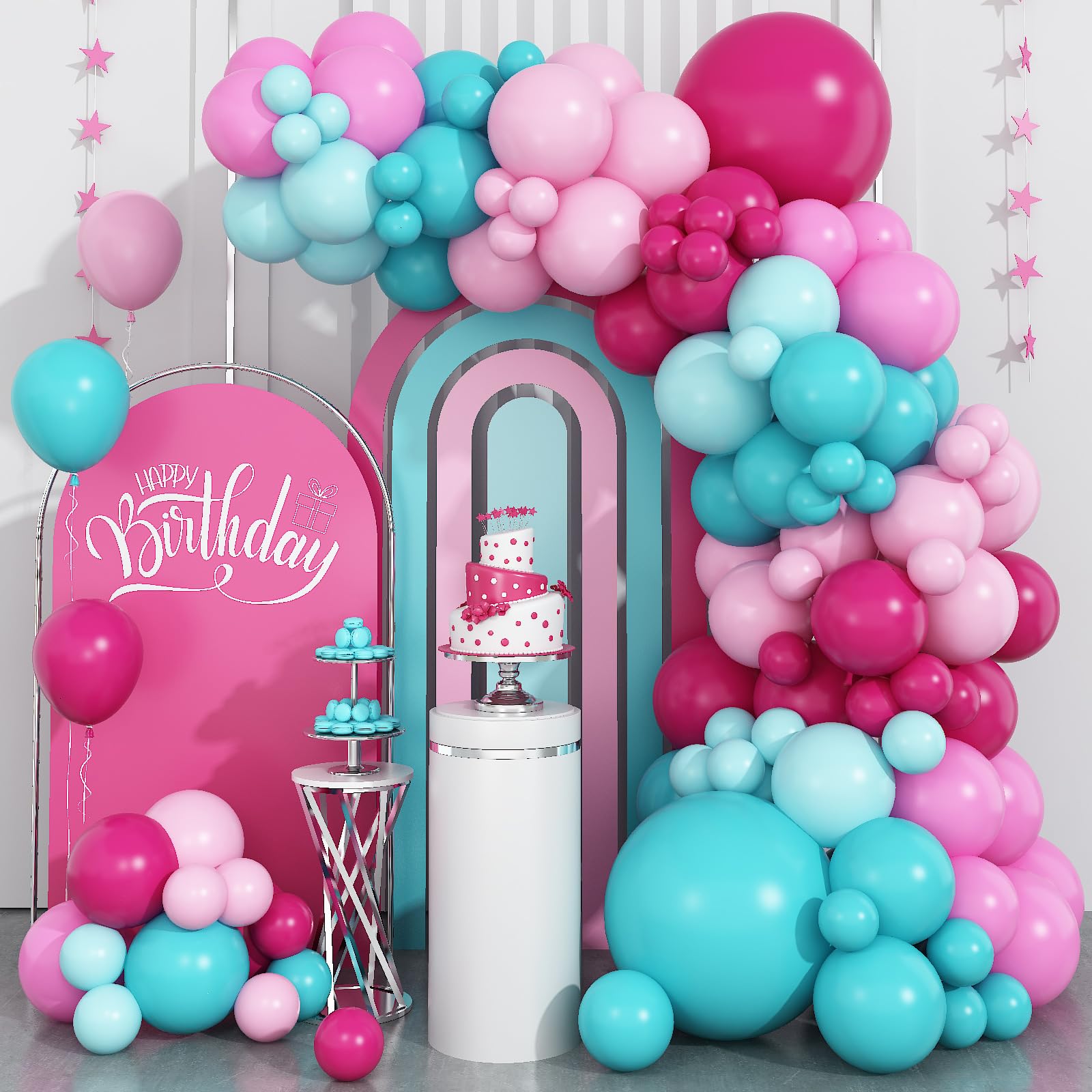 Hot Pink and Teal Blue Balloon Arch Garland Kit, Rose Red Teal Blue