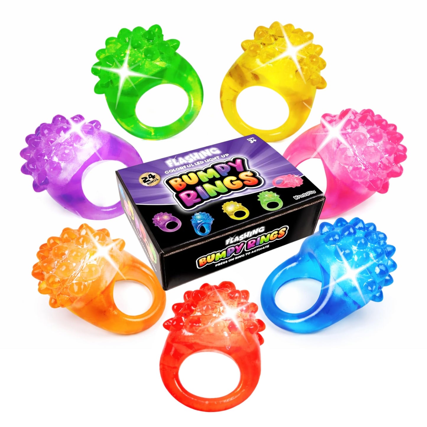 Kangaroo 24 Pack LED Light up Rings for Kids Bulk - Flashing Colorful