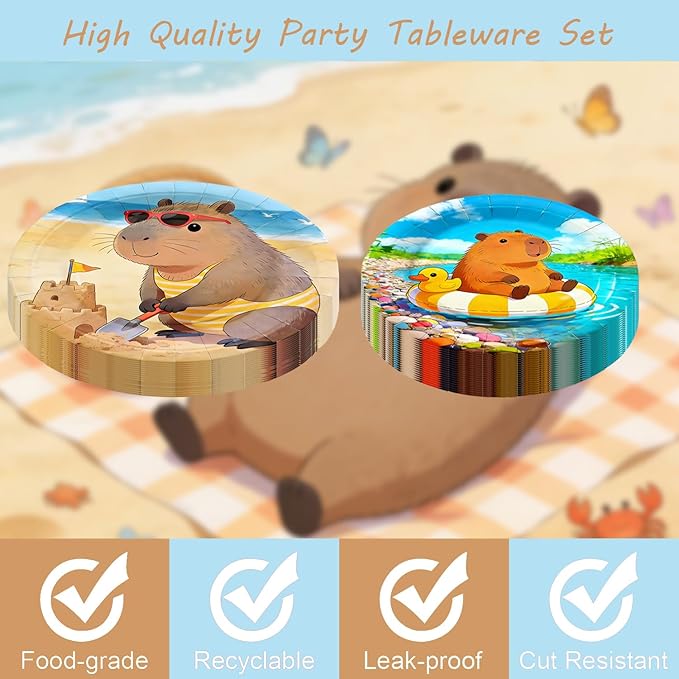 141Pcs Capybara Paper Plates Capy Party Supplies Summer Party
