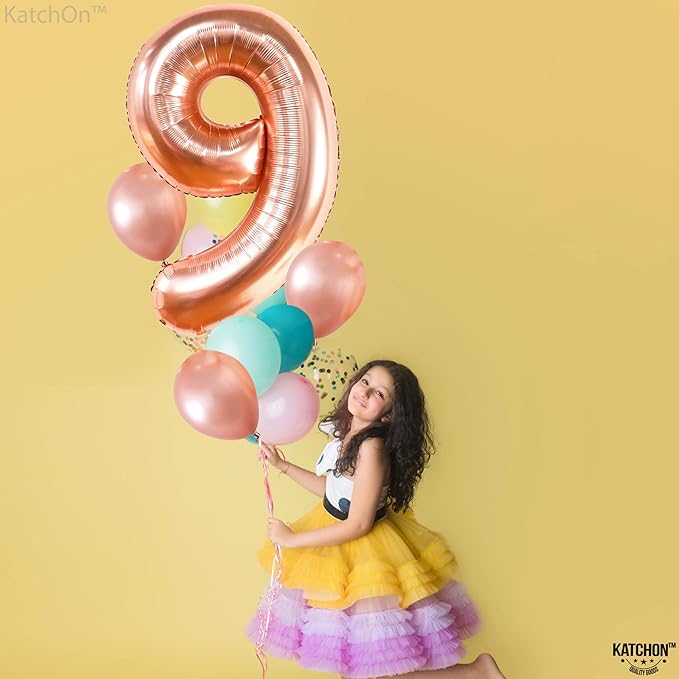 KatchOn, Rose Gold Number 9 Balloon - 40 Inch | Foil 9 Birthday