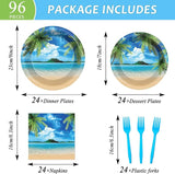 96Pcs Beach Party Plates and Napkins for Summer Tropical Birthday
