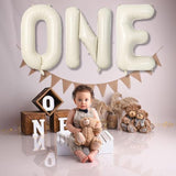 40 Inch Beige One Balloons for 1st Birthday, Cream White Sand One