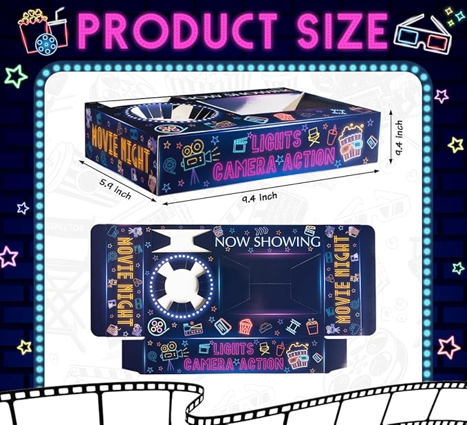20 Pcs Movie Night Paper Snack Trays Neon Glow Party Supplies Movie