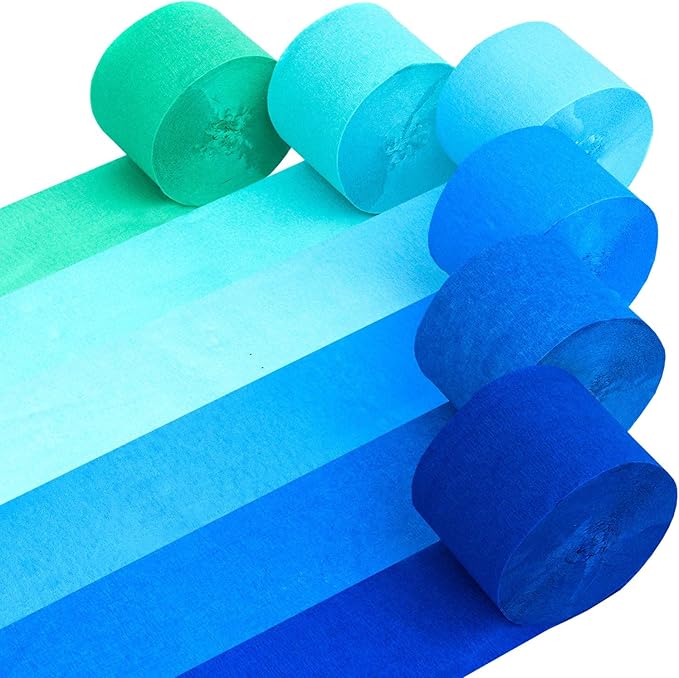 Captain Décor 6 Blue Streamers, 492ft Pack of Blue Crepe Paper Roll,