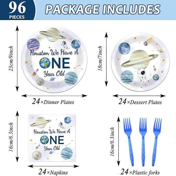 96 Pieces Outer Space 1st Party Plates We Have a One Year Old Theme