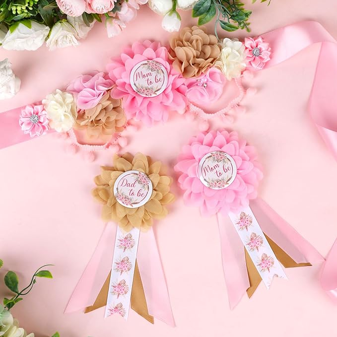 Boho Baby Shower Maternity Sash Kit - Pink Neutral Baby Shower Belly