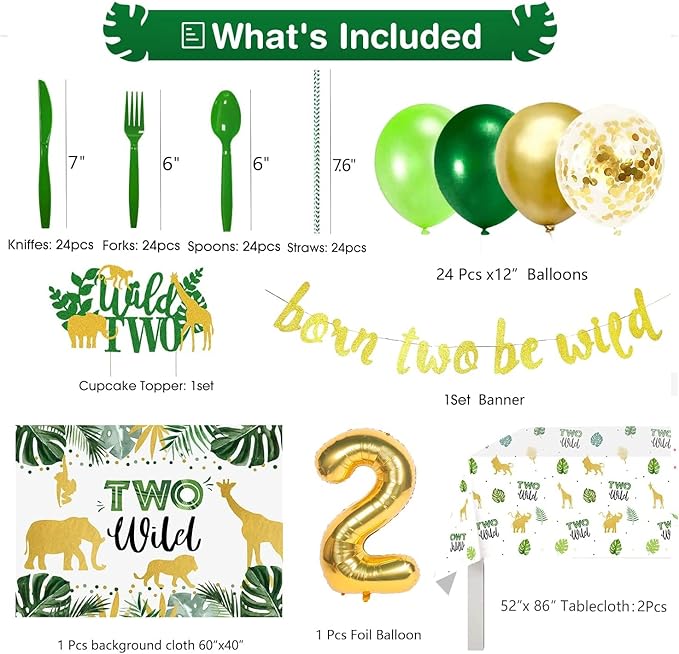 Two Wild Birthday Decorations Tableware Safari Jungle Theme 2nd