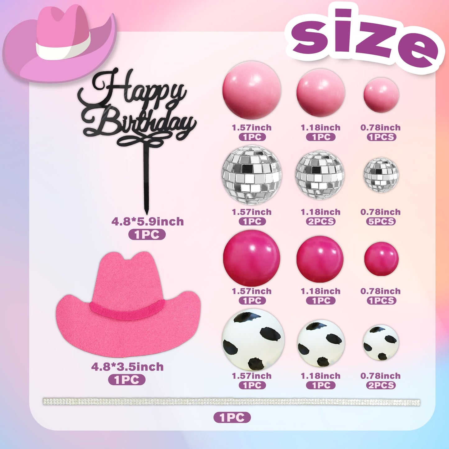Cowgirl Cake Topper Hot Pink Cake Decoration Shiny Cowgirl Hat Disco
