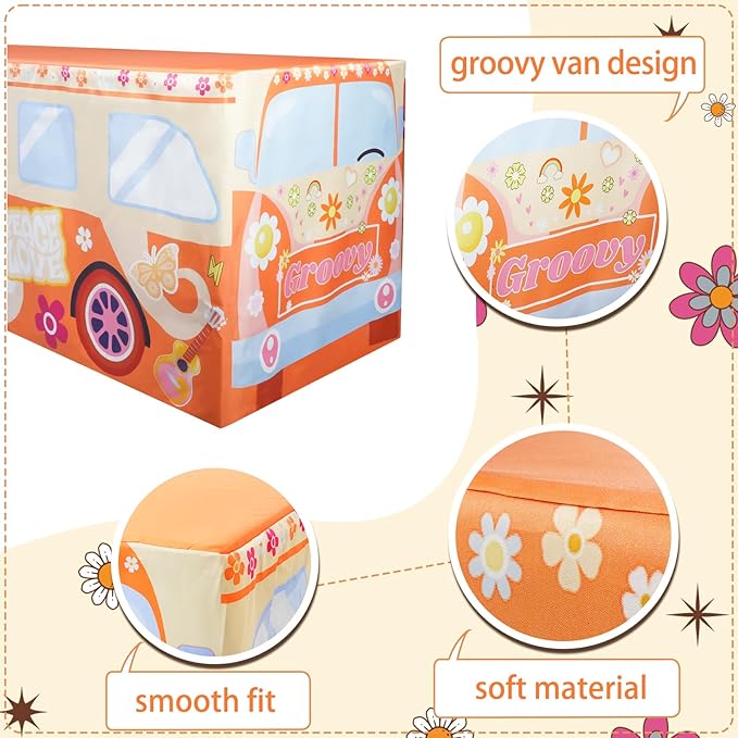 4Ft Groovy Bus Tablecloth,Hippie Birthday Party Decorations for 60s