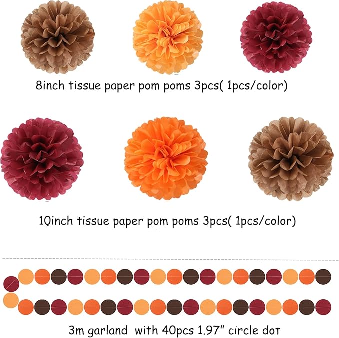 Boho Baby Shower Burgundy Brown Orange Party Decorations 23pcs