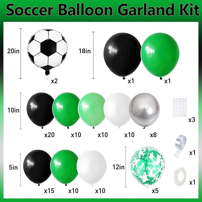 Soccer Party Balloon Garland Arch Kit Green Black White Metallic
