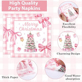 96Pcs Pink Christmas Tree Party Decorations Pink Bow Plates and