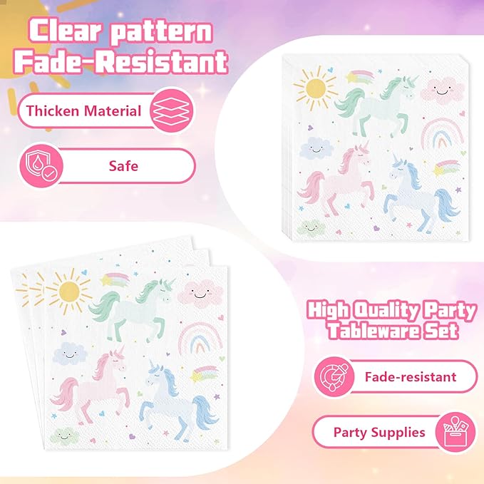 Unicorn Birthday Party Supplies for 24 Guests Magical Pastel Theme