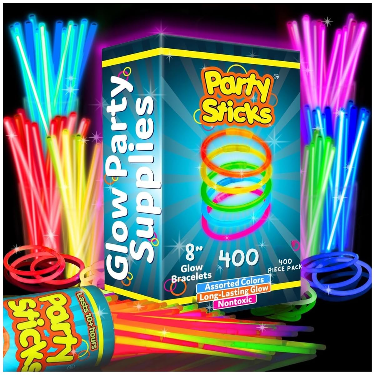 PartySticks Ultra Bright Glow Sticks Bulk Party Supplies 400 Pack - 8"