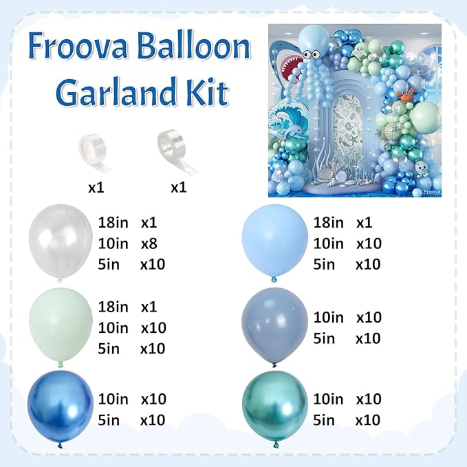 Under the Sea Balloons Garland Arch Kit, 123pcs Dusty Blue Teal