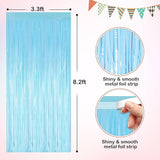 Macaron Light Blue Metallic Tinsel Foil Fringe Curtains, 2 Pack