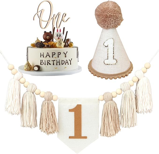 First Birthday Party Decorations Light Brown High Chair Banner 1st