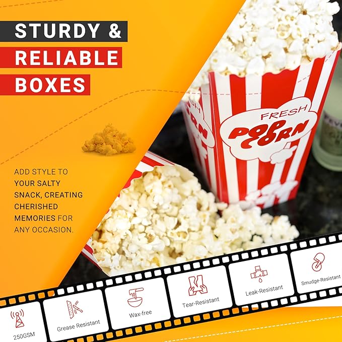 30 Movie Night Popcorn Paper Boxes Buckets 7.75 Inches Tall Large