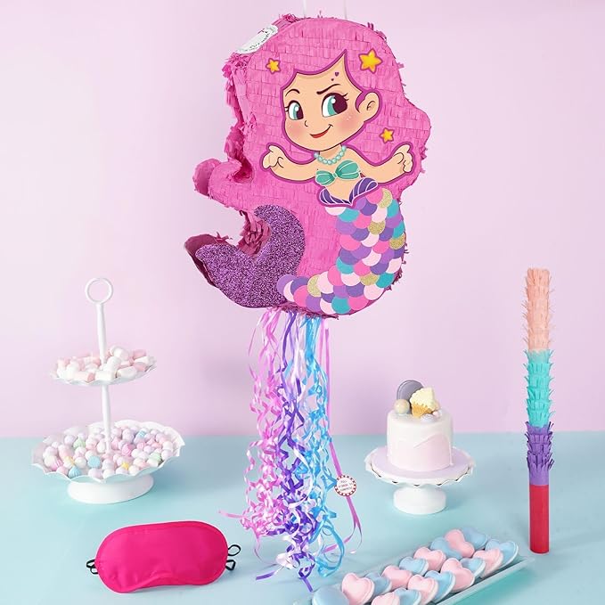 Foldable Mermaid Piñata Pull String Mermaid Birthday Party