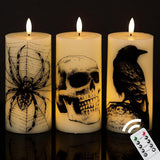 Halloween Flickering Candles Remote with Skull Spider Web Crow Raven