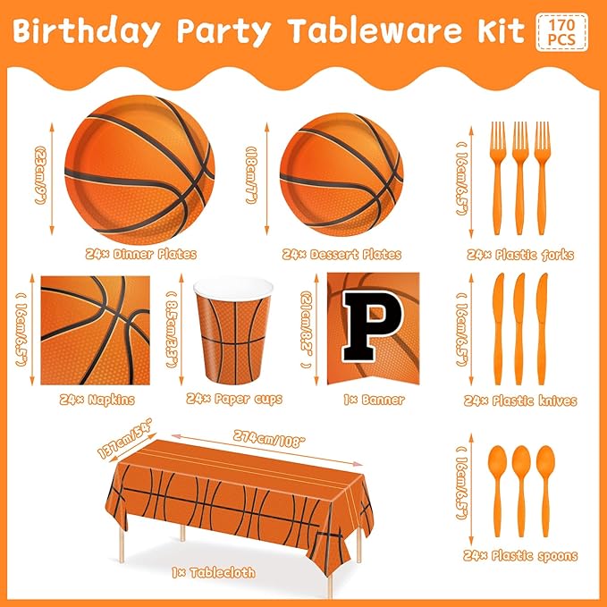 170Pcs Basketball Party Supplies Basketball Birthday Decorations