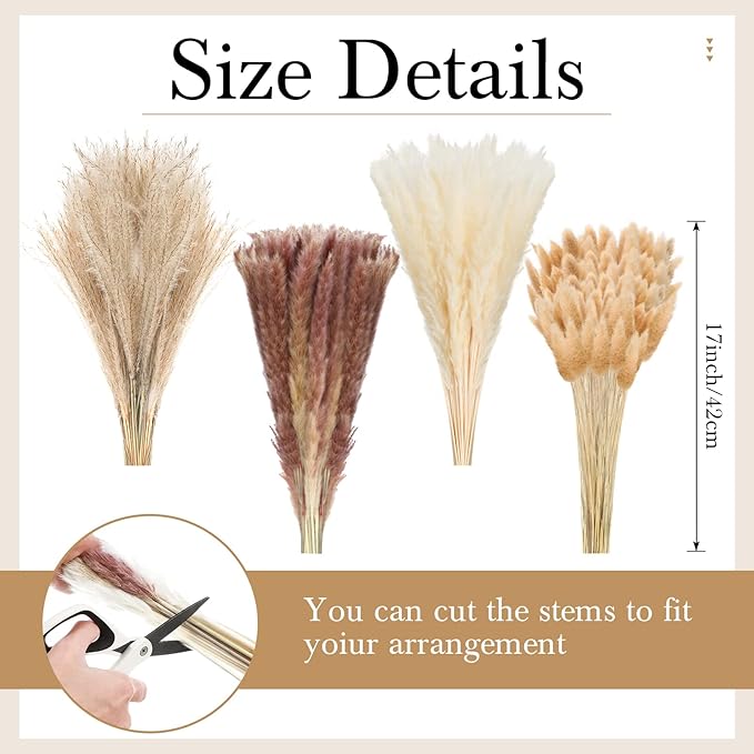 400 Pcs Dried Pampas Grass Decor Bulk 17 Inch White Dried Reed Grass