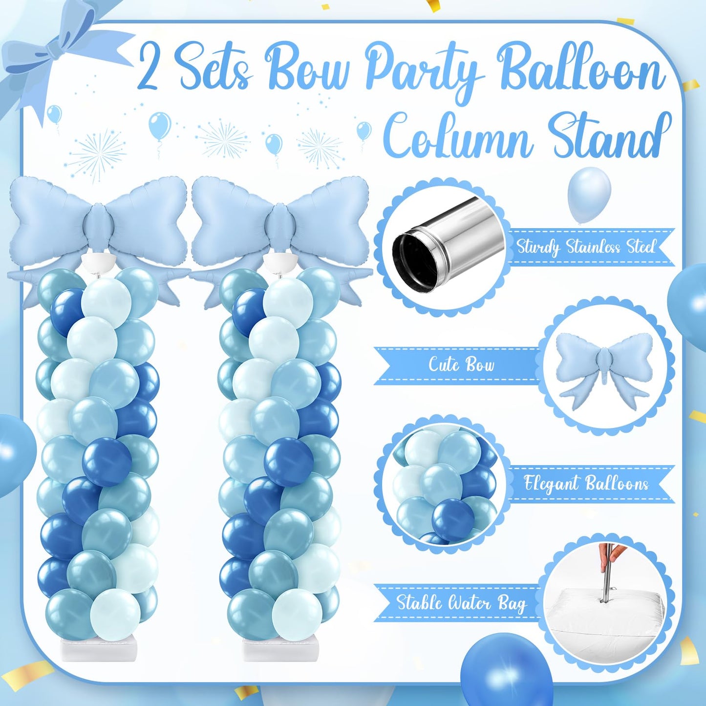 Kasyat Dusty Blue Bow Balloon Column Stand Kit Retro Baby Blue Balloon