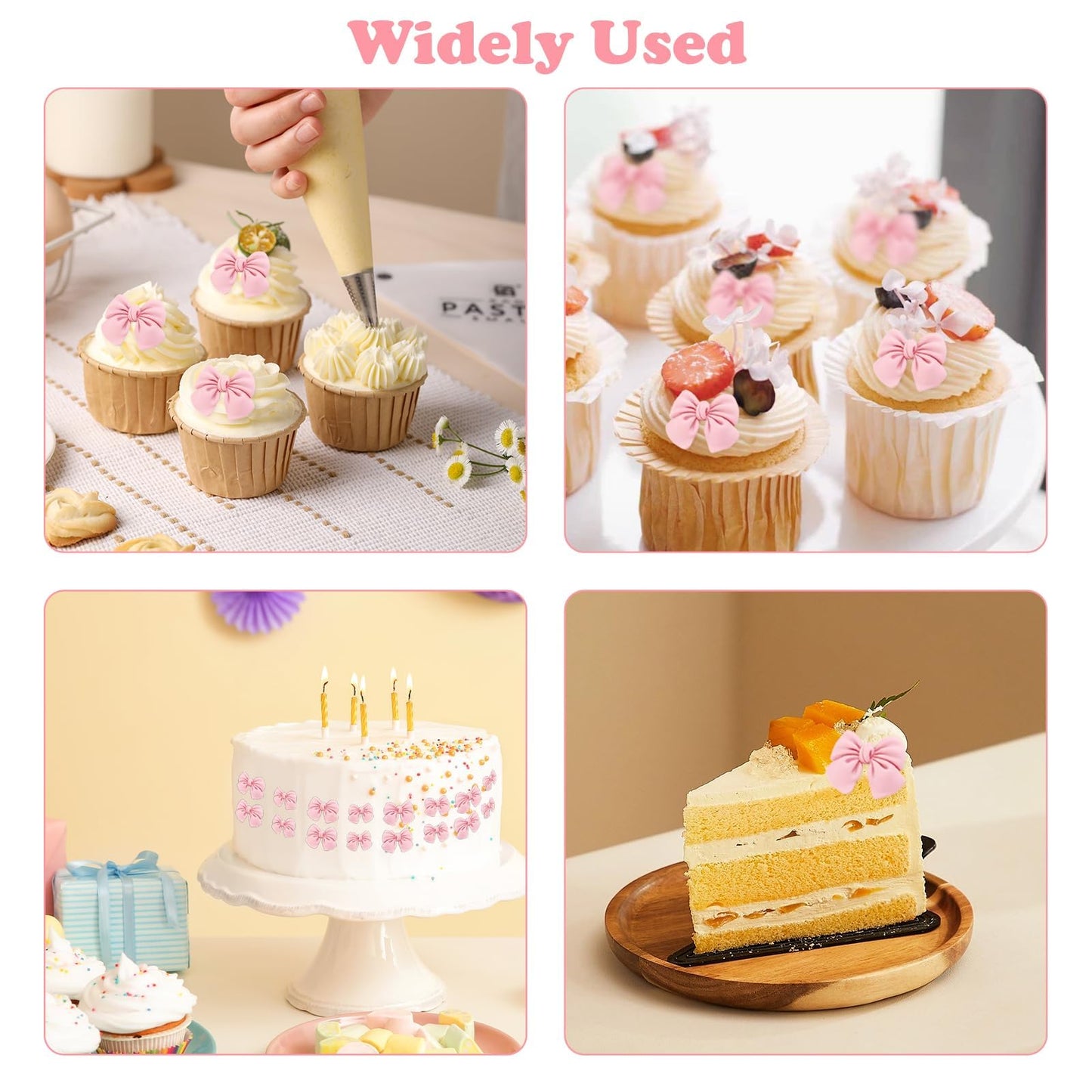 20Pcs Pink Bow Cupcake Decorations, Bow Cake Topper Supplies, Pink Bow