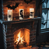 Halloween Flameless Candles with Skull Spider Web Crow Raven Decal