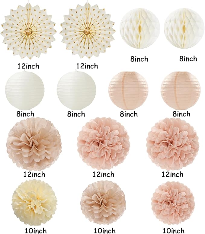 Champagne Gold Beige Peach Boho Party Decorations Streamers 14pcs