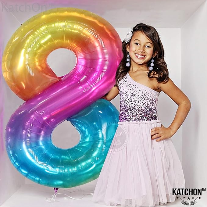 KatchOn, Giant Rainbow Number 8 Balloon - 40 Inch | 8 Balloons for