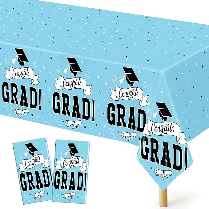 2Pcs Graduation Tablecloths, 108" X 54" Skyblue Graduation Table